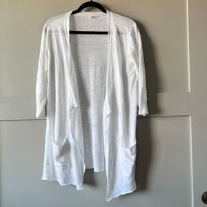 Eileen Fisher Cardigan Womens Medium White 100% Linen Open Front Knit Classic